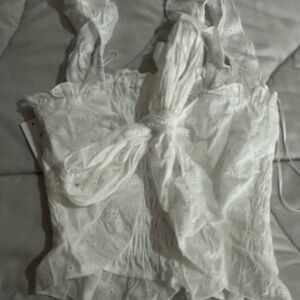 Elegant White Eyelet Blouse with Front Knot